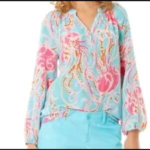 EUC Lilly Pulitzer XL Elsa silk blouse in Jellies Be Jammin